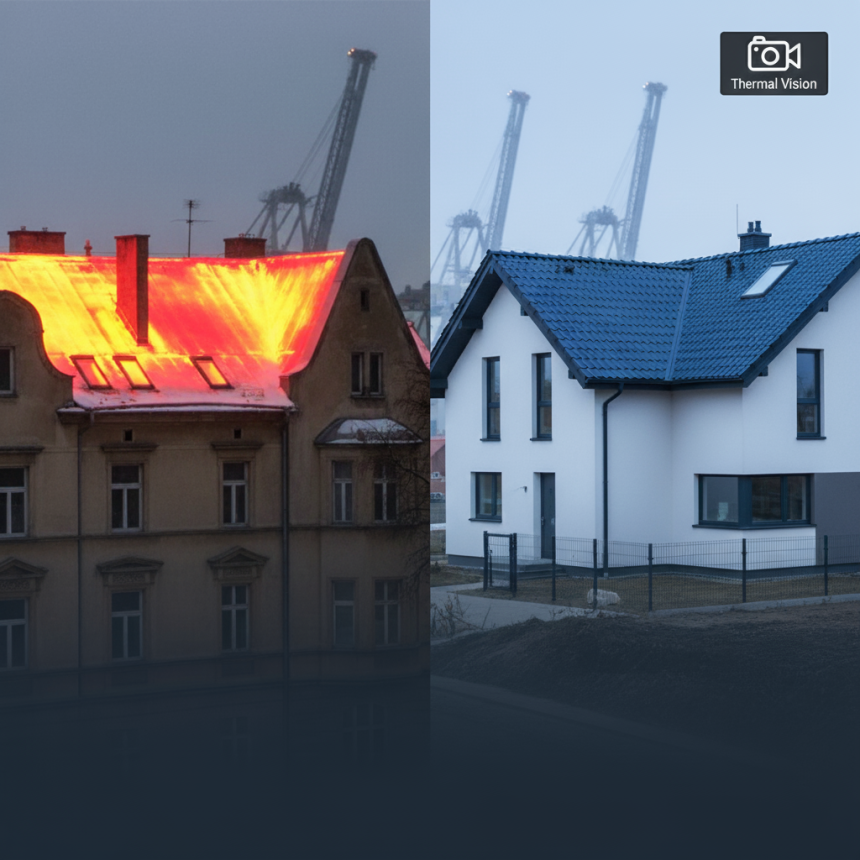 porównanie utraty ciepła w budynku